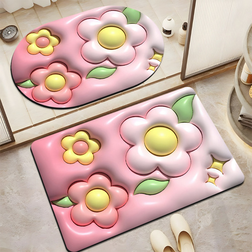 Expansive carpet imitation diatom mud absorbent floor mat strawberry household bathroom soft mat non-slip quick-drying foot mat manufacturer wholesale