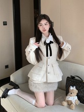 法式小香学院风感毛呢外套女秋冬大码包臀半身裙富家千金套装