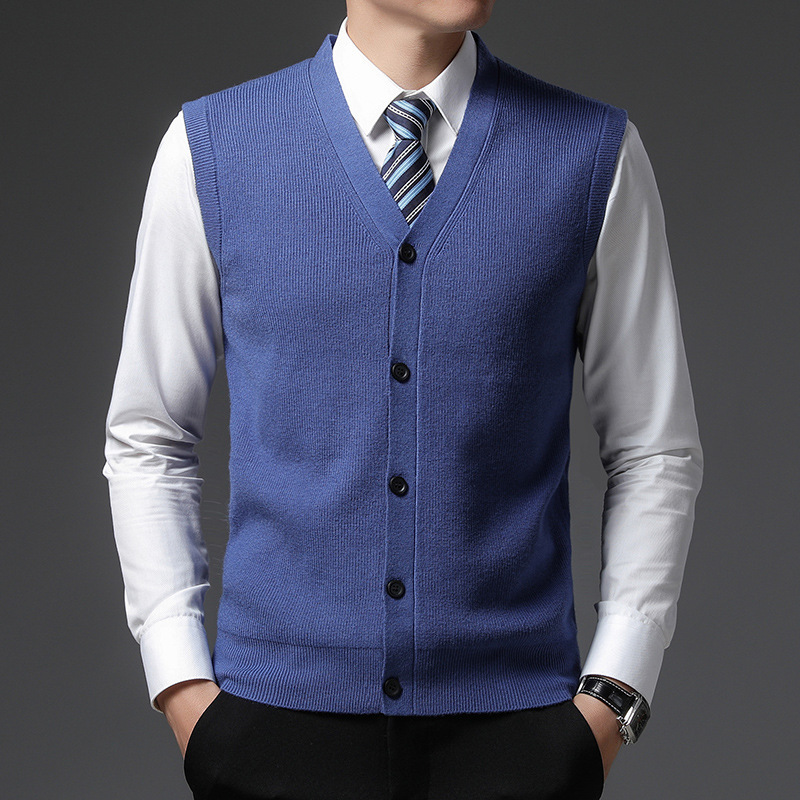 Autumn and Winter Middle-aged and Elderly Men's Vest Thickened Warm Dad's Waistcoat Solid Color Cardigan Vest Sweater Men's Wear Autumn and Winter Middle-aged and Elderly Men's Vest Thickened Warm Dad's Waistcoat Solid Color Cardigan Vest Sweater Men's Wear