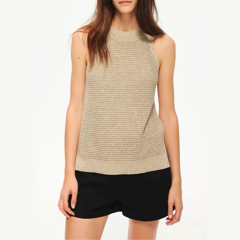 Super versatile and stylish textured mixed-fiber breathable sleeveless off-shoulder halter neck tank top Super versatile and stylish textured mixed-fiber breathable sleeveless off-shoulder halter neck tank top