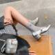 British-style cute round toe low mouth niche skirt pearl high heels 2025 spring sheepskin Mary Jane shoes