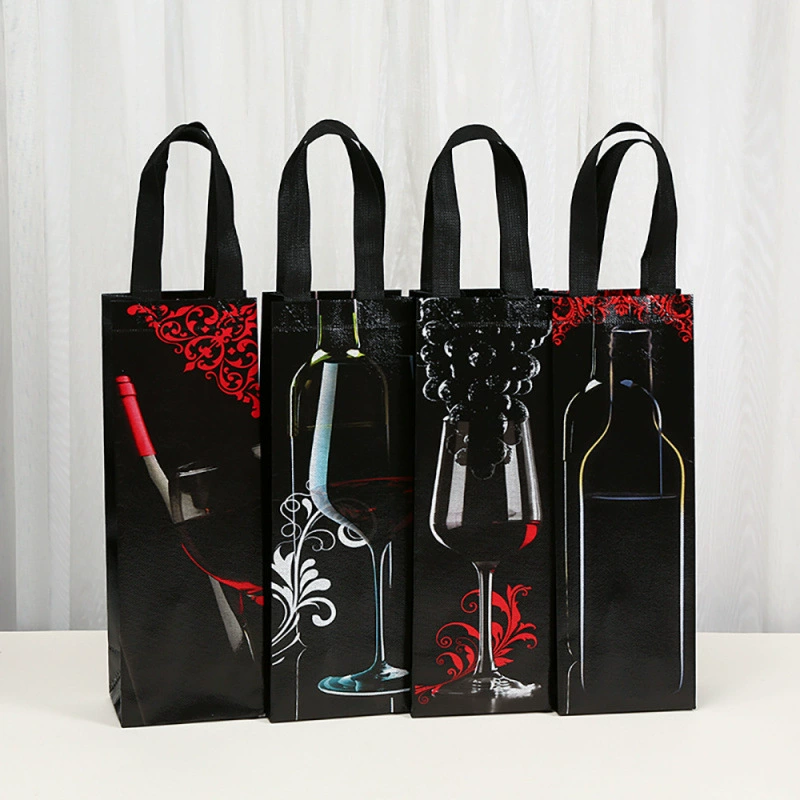 Повседневная черная сумка для вина, нетканая ламинированная сумка для красного вина, деловая повседневная креативная сумка для упаковки одного вина