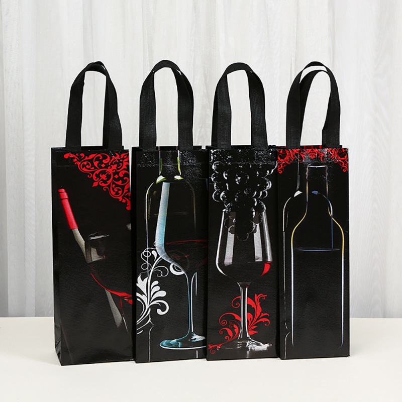 Casual Black Wine Bag Non-Woven Laminated Red Wine Bag Business Casual Creative Single Wine Packaging Bag