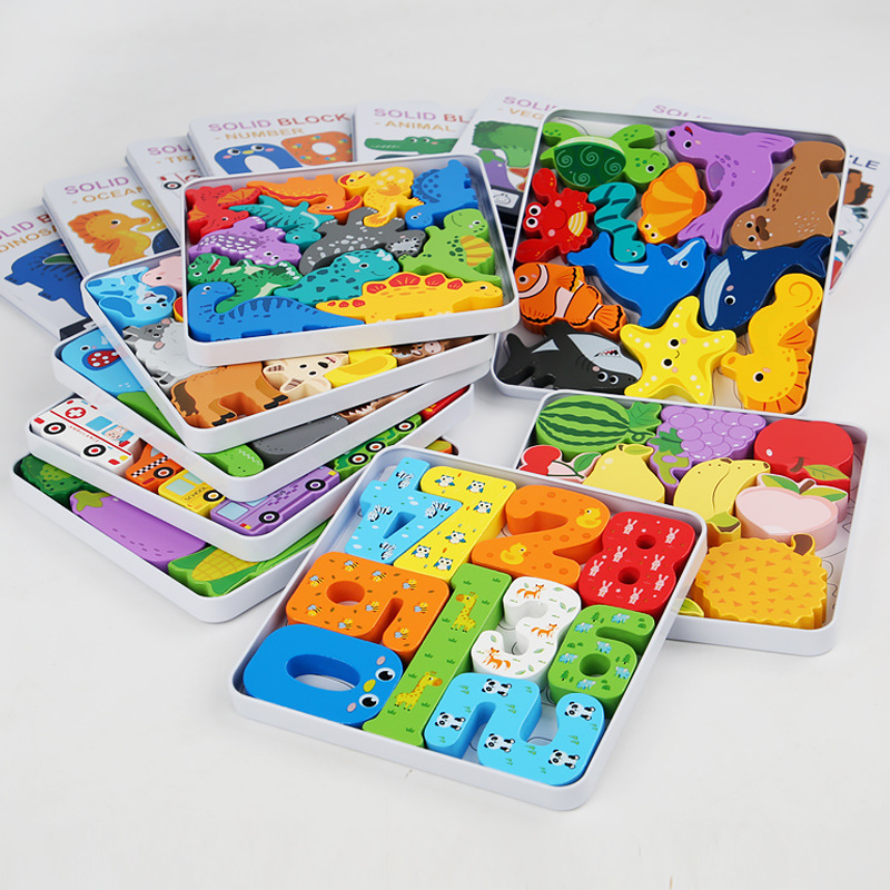 Nuevos productos de dibujos animados tráfico animal puzzle tridimensional madera infantil madera juguetes de educación infantil