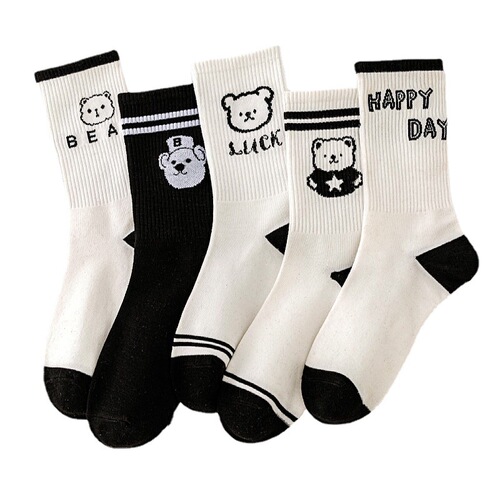 Bear Socks Women's Trendy Versatile Student Wholesale Women's Autumn and Winter New Ins Women's Medium Stockings Trendy Long Socks