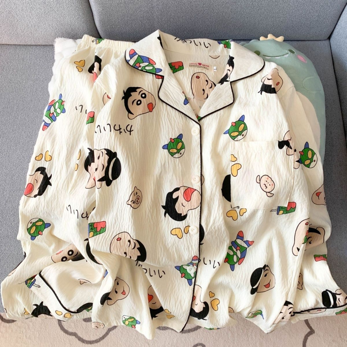 Spring and Autumn Couple Pajamas Women Boys Cloud Cotton Cardigan Long Sleeve Trousers Cartoon Home Clothes suit Live
