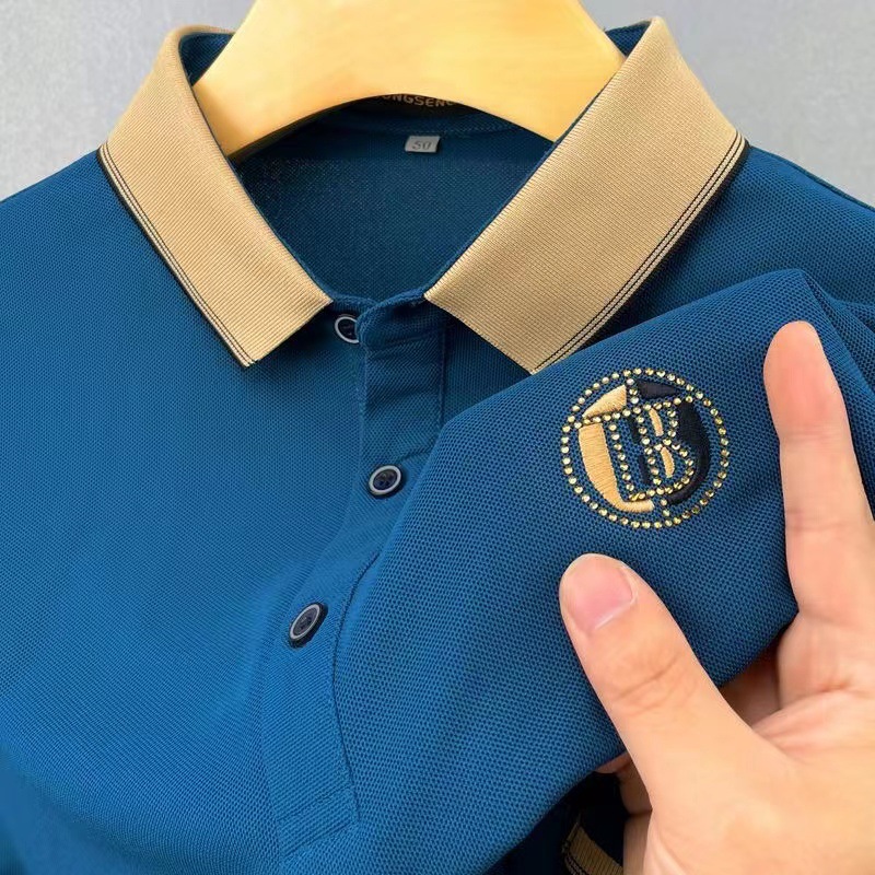 Foreign Trade Tail Single Summer New Cotton Men's Short-sleeved T-shirt Embroidered Lapel Polo Shirt plus size All-match Half-sleeved Top