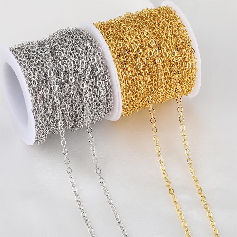 Venta caliente de 10 metros / rollo de cadena de cobre en forma de o para mantener el color, collar artesanal chapado a mano semiacabado accesorios de joyería de cadena DIY