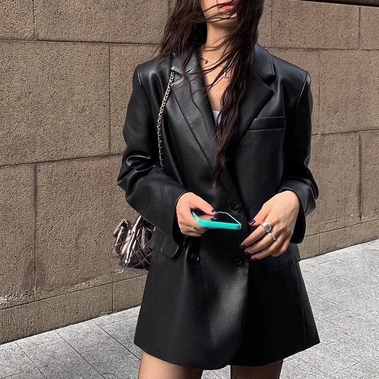 高档西装皮衣女2025秋季新款宽松高级感百搭洋气简约皮外套上衣潮|undefined