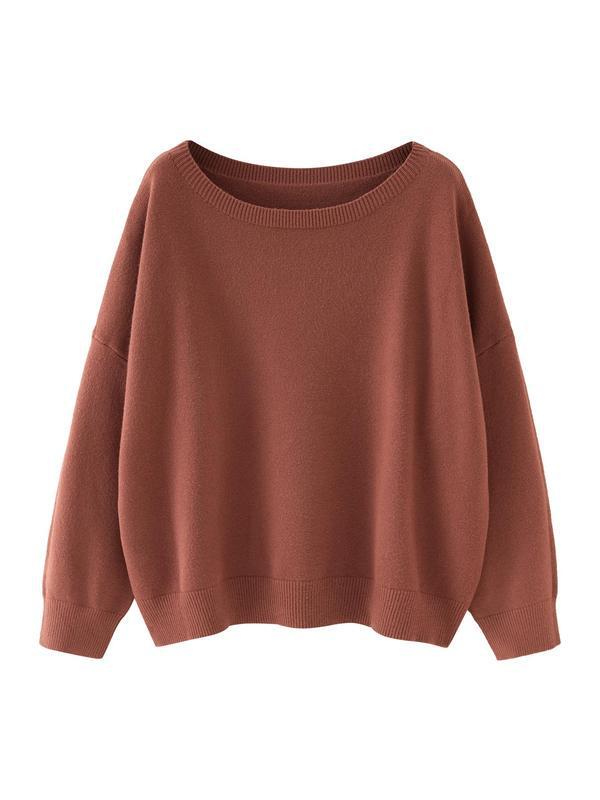 Women's Plain Scoop Neck Sweater Casual Drop Shoulder Long|undefined