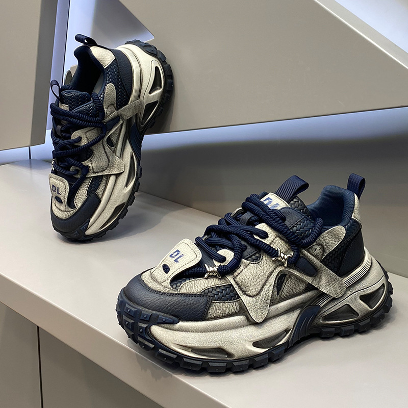 Spring and Autumn Light Luxury Versatile Mesh Casual Fashion Dad Shoes Trendy Retro Distressed Patchwork Men's Sneakers Men's Shoes