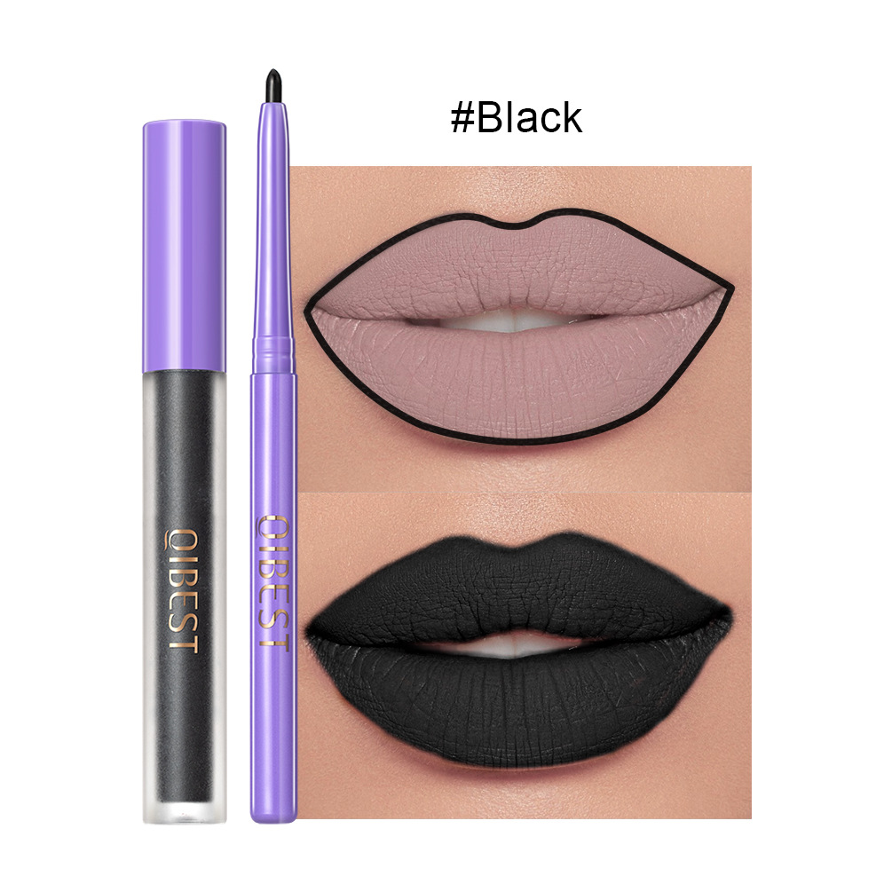 QIBEST new non-stick cup non-fading lip gloss modified lip liner suit matte long-lasting color lipstick