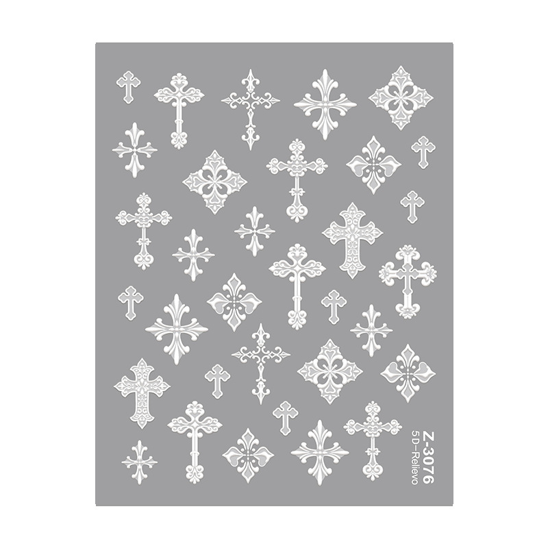 Cross-border hot-selling Instagram celebrity 5D embossed nail art stickers Halloween white cross 3D nail stickers Z3076