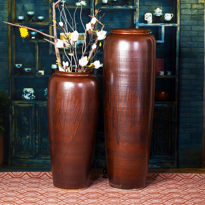 Jingdezhen arreglos florales retro hacer viejos vasos de cerámica de piso restaurante de oficina artesanía decoración de vasos de tres piezas