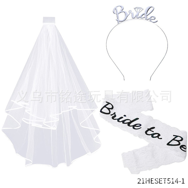 Partido único europeo y americano novia velo novia para ser bronceado correa de hombro etiqueta con traje insignia