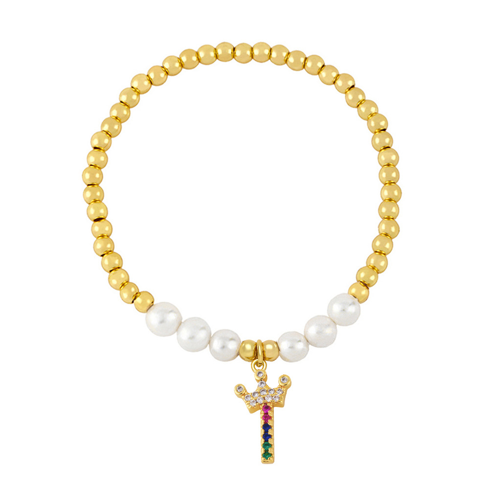 26 English letter bracelet fashion copper beads pearl elastic bracelet
