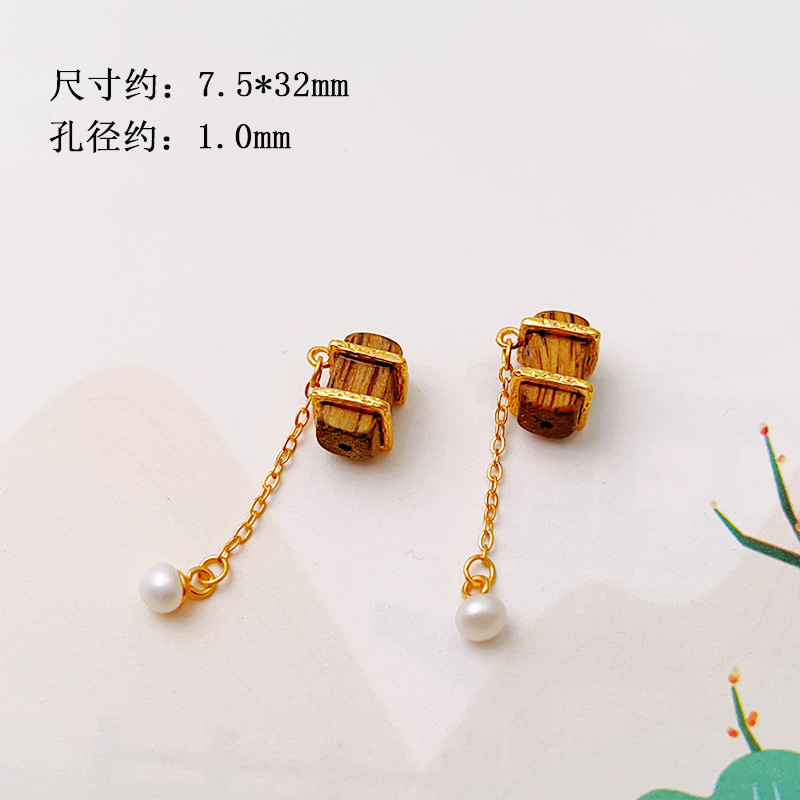 S925 Silver Gold-Plated Agarwood Burnt Blue Spacer Beads Dzi Beads Accessories Bracelet DIY Handmade Semi-Finished Accessories