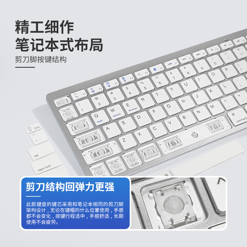 Juego de teclado y mouse inalámbricos, batería seca portátil y silenciosa de 87 teclas con teclado pequeño, juego de teclado y mouse Bluetooth de oficina