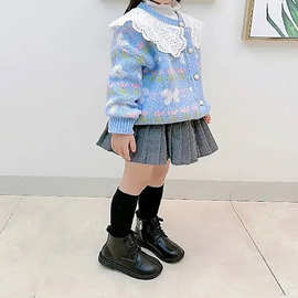 女童荷叶边毛衣针织衫开衫2023新款童装秋装中大童儿童休闲外套