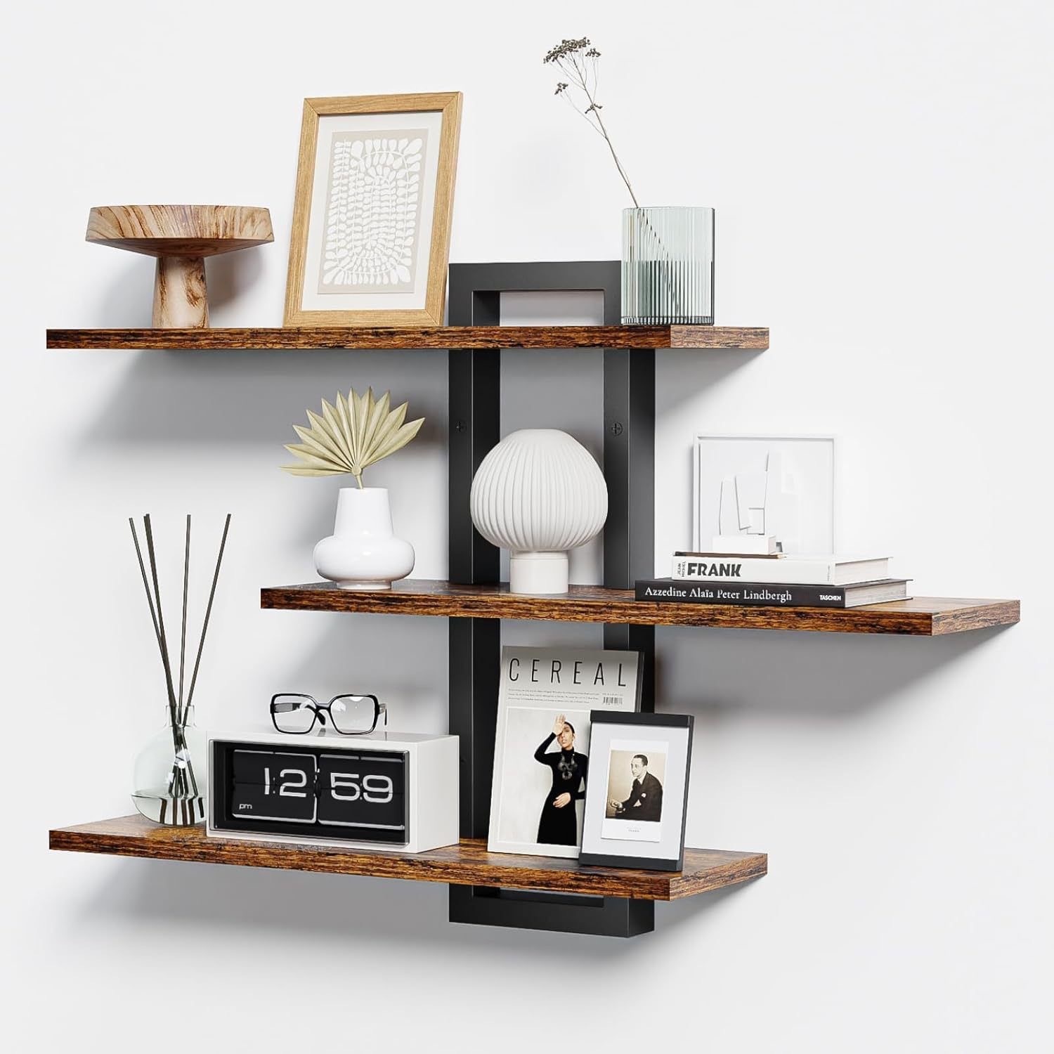 Cross-Border Iron-Wood Combination Three-Layer Wall-Mounted Storage Rack, Perforated Straight Board Bookshelf, Storage Rack, Wooden Bathroom Wall-Mounted