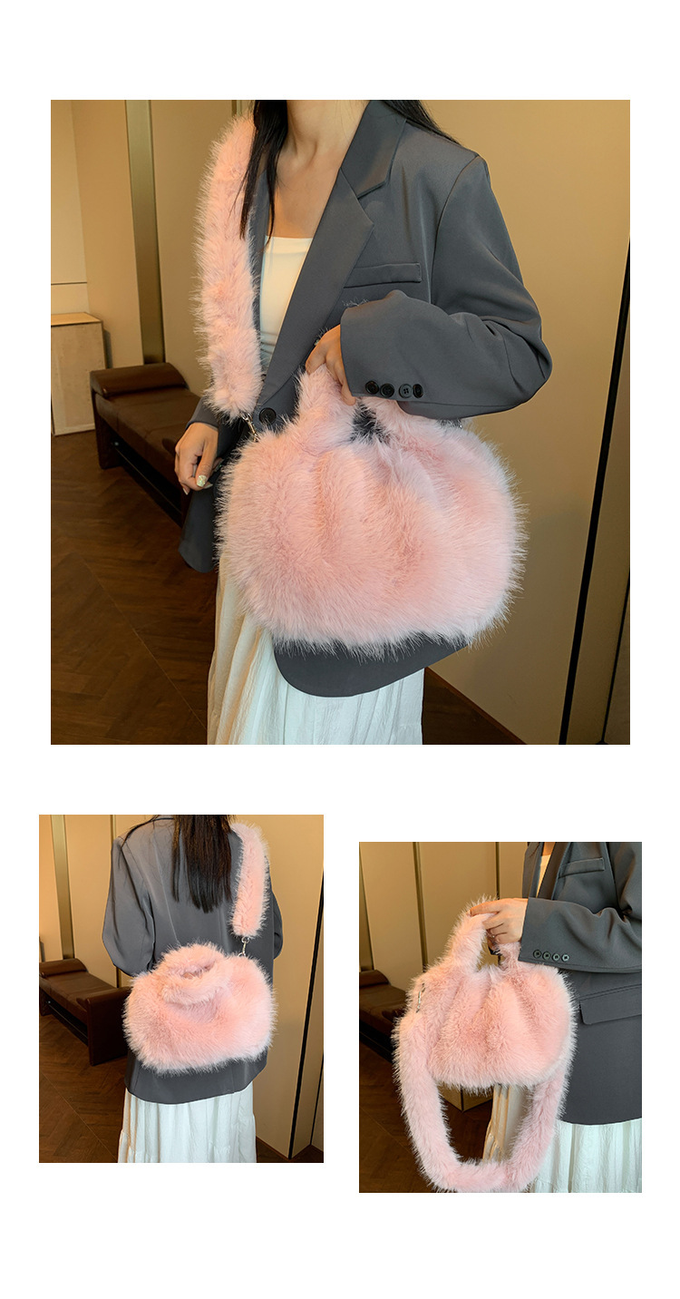 951g Weight Zipper Closure Type Single Shoulder Strap, Top Handle Strap Type Shoulder Bag, Handbag Bags Type Daily Occasion Plush Material Solid Color Pattern Autumn&Winter Season Women's Gender Vintage Style Style Square Shape Medium Size Women's Medium Plush Solid Color Vintage Style Square Zipper Shoulder Bag Handbag 3