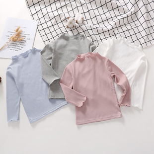 Girls' half turtleneck bottoming shirt women's long sleeve 70 cotton spring and autumn children's warm inner wear autumn clothes baby Western style top winter