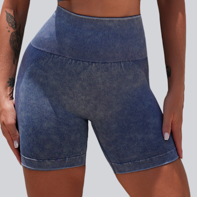 Nuevos pantalones cortos transfronterizos con umbilical abierto, yoga, elevación de cadera, cintura alta, Amazon, ropa de mujer apretada europea y americana, mangas cortas