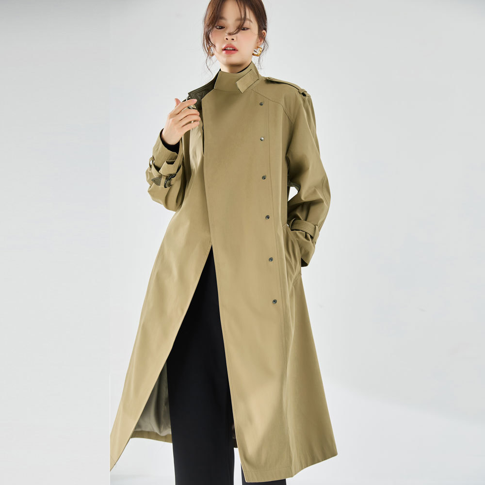 23 Autumn New handsome stand collar hanging down not easy to wrinkle velvet leather commuter leisure long trench coat coat coat 23066