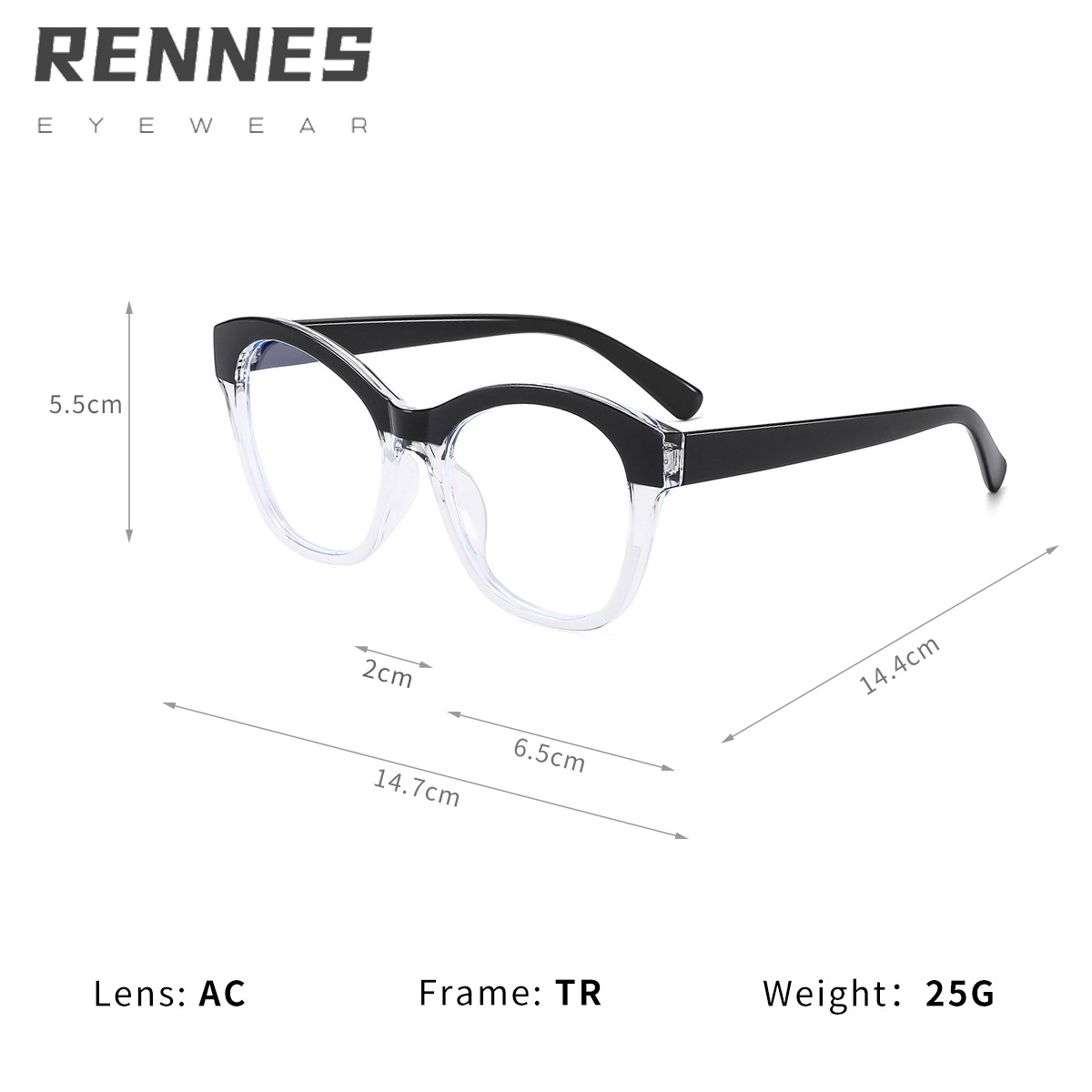 2024 nuevo marco de gafas TR90 transfronterizo color de contraste ojo de gato espejo plano anti-luz azul ins mismo marco de miopía