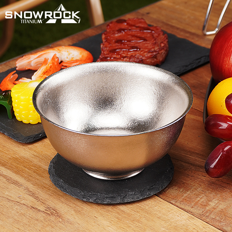Snow Rock Pure Titanium Palace Bowl, High-End Double-Layer Insulated Dining Bowl, Supplementary Food Bowl, Restaurant Thickened Anti-Fall Titanium Bowl