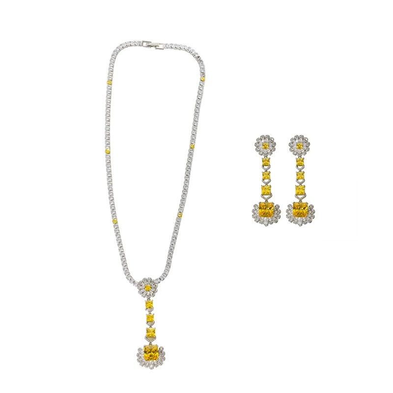 High-end zirconium, pendant, necklace and earrings, set for bride, wedding dress, accessory, light luxury style