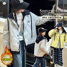 女童加厚外套2025秋冬新款假两件棒球服中大童撞色字母夹克衫上衣