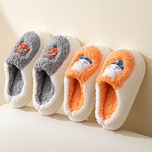 Thick-soled fluffy cotton slippers for women, suitable for autumn and winter outdoor wear, indoor home comfort and warmth, foot-melting couple's cotton shoes for men
