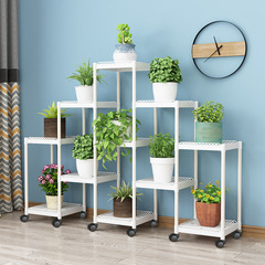 A wheeled floor-standing indoor outdoor succulent plant stand with multiple levels for displaying flowers and plants, suitable for balconies, living rooms, and shelves.
