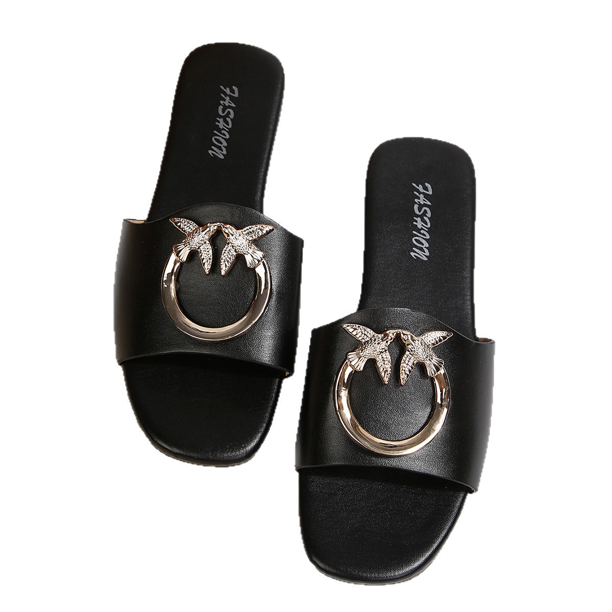 Sandalias Planas de Punta Cuadrada para Mujer de Cuero Sintético Cómodas para Uso Casual