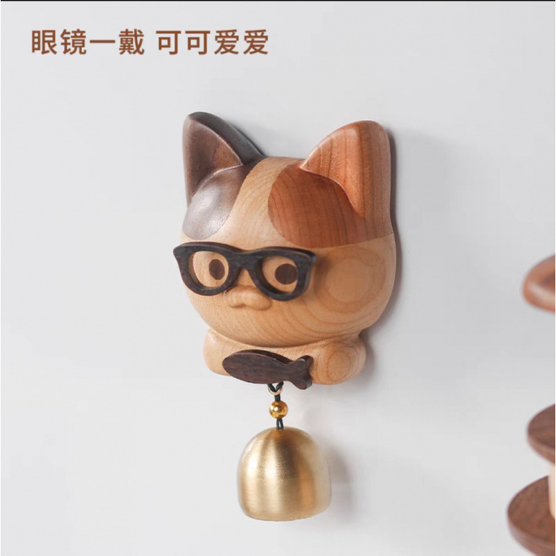 木质卡通招财猫门铃磁吸进门提示铃铛音多巴胺乔迁风铃可爱冰箱贴|undefined