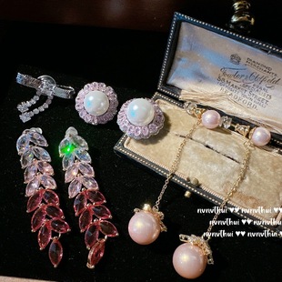 Yuji colorful powder gem pearl earrings Papalracha is plated 18K golden peach powder water droplet wheat ears, galvan earrings