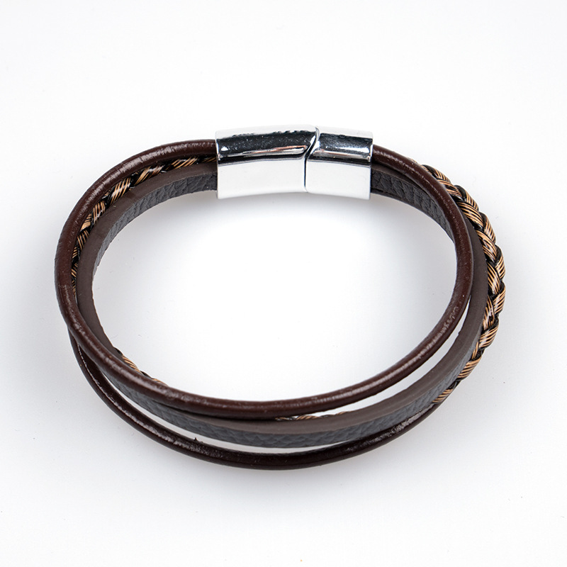 Solid Color Pattern All Seasons Season Retro Punk Solid Color 304 Stainless Steel Pu Leather Men's Bangle Men Cord & Leather Bracelets