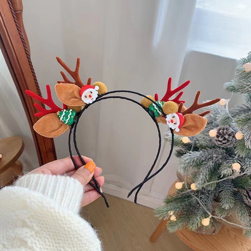 国境を越えたクリスマス森系ヘアバンド雪だるま鹿角ヘアアクセサリー子供祭りヘアクリップかわいいパーティー髪飾り|undefined