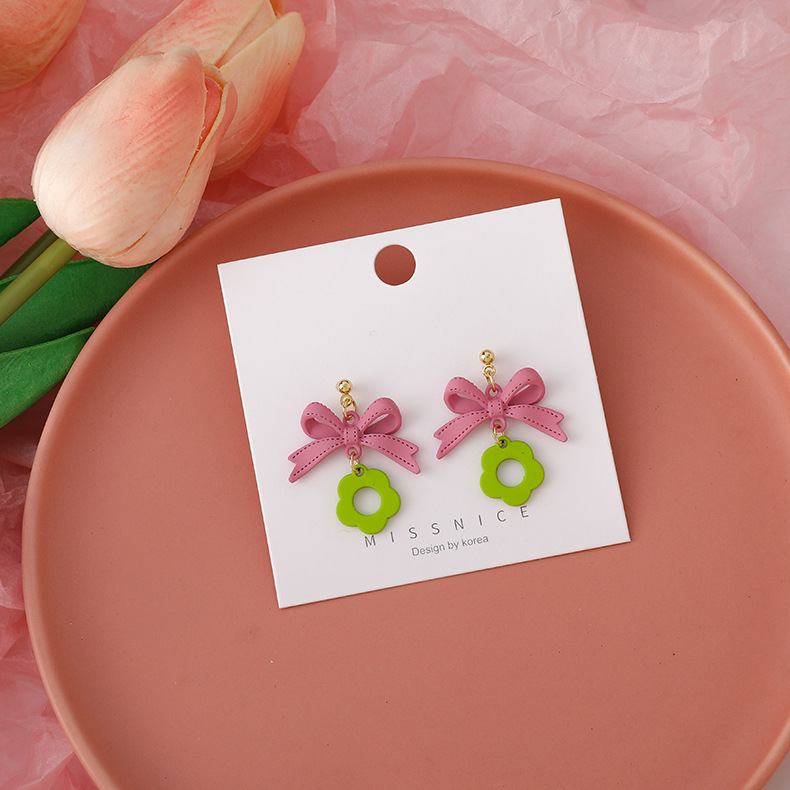 Fashion Cute Pink Bowknot Flower Earrings display picture 3