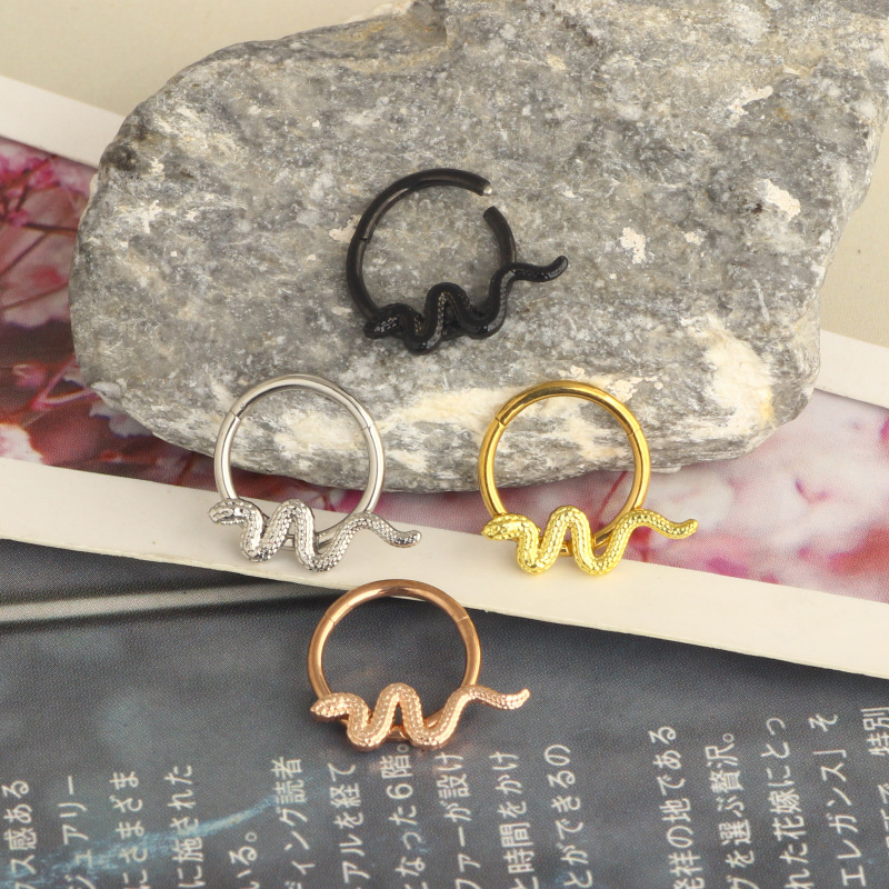 Star Snake Ring Nose Clip Nose Stud Ear Bone Earring Cartilage Hoop Body Piercing Jewelry Rose Gold Stainless Steel detail image 8