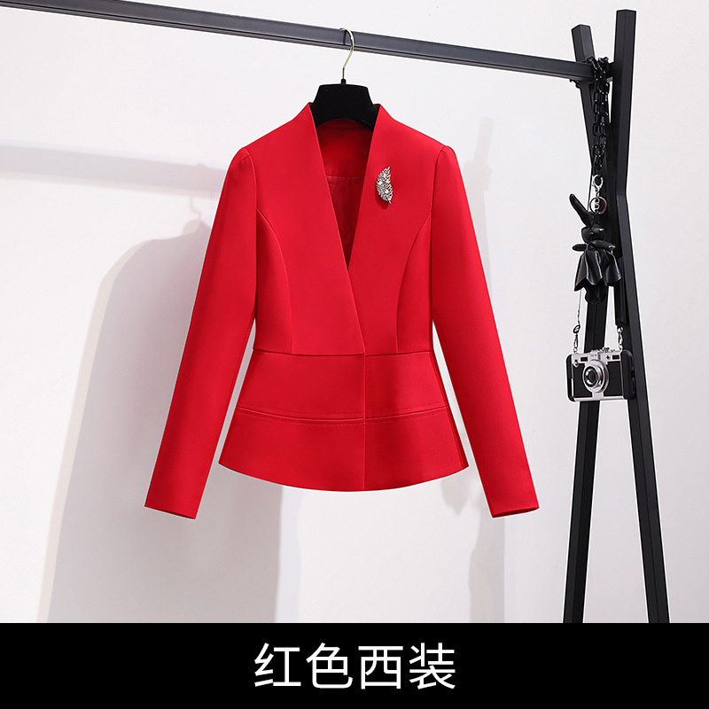 职业女裙套装米白色高端西装外套女西服时尚酒店经理美容师工作服|undefined