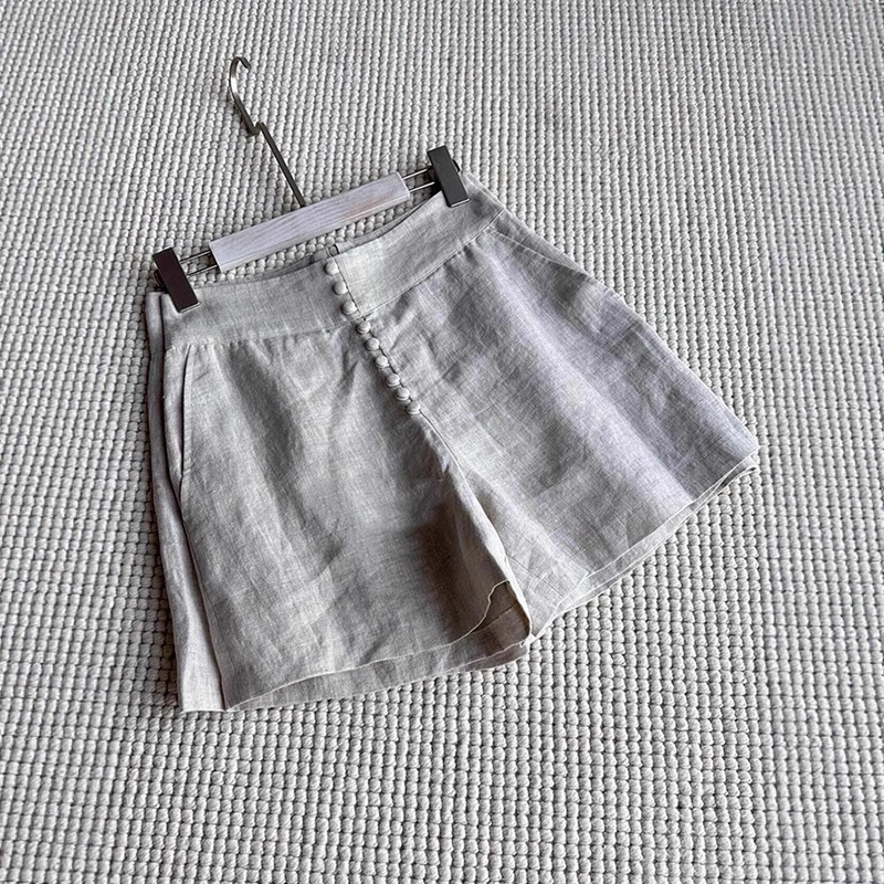 CHAO class without D recommend! Niche design multi-button comfortable breathable high waist linen shorts slimming long legs