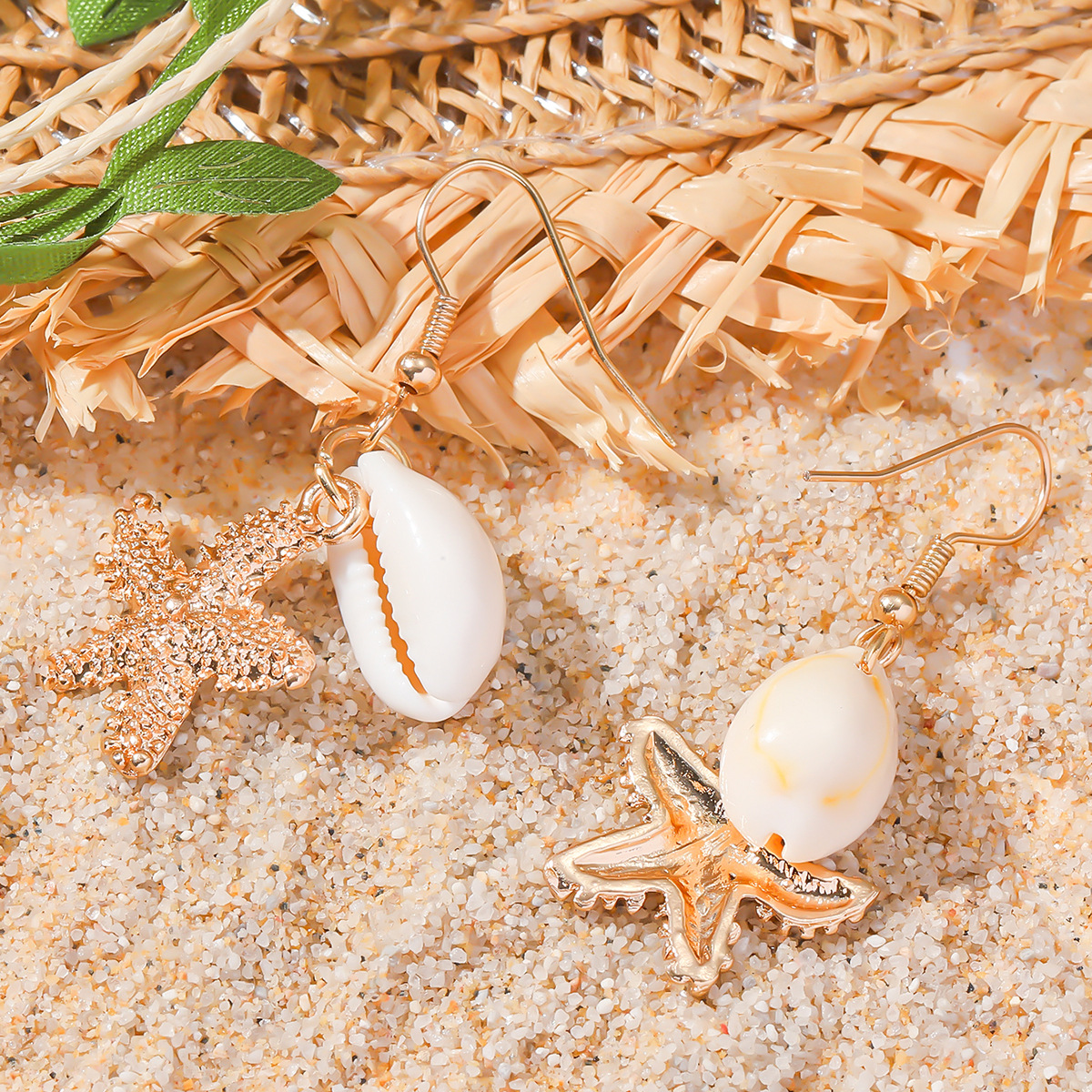 All Seasons Season 1 Pair Marine Style Starfish Shell Alloy Drop Earrings Ear Studs