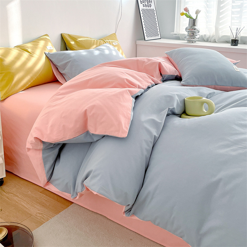 Estilo simple algodón lavado de algodón traje de cuatro piezas 100 algodón individual funda de edredón otoño e invierno dormitorio de estudiantes ropa de cama