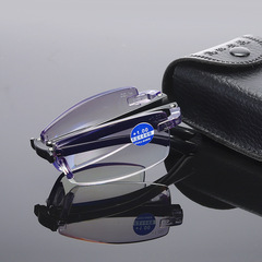 Men's Foldable Diamond Edge Reading Glasses with Smart Zoom, Frameless, Blue Light Blocking, High Definition, Lightweight, with Box, for Presbyopia