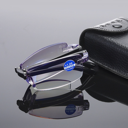 Men's Foldable Diamond Edge Reading Glasses with Smart Zoom, Frameless, Blue Light Blocking, High Definition, Lightweight, with Box, for Presbyopia