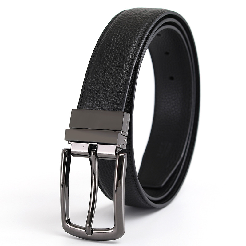 Men's belt made from top-grain cowhide, pin buckle, reversible buckle, double-sided genuine leather, versatile daily style belt for young and middle-aged men.