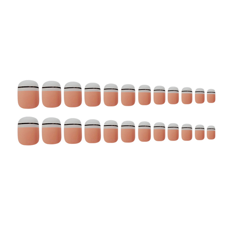 Líneas suaves de color rosa negro ligero manicure parche de uñas transfronterizas simple de usar 24 piezas de goma de respaldo de temperamento manicure falsas