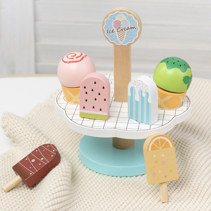 CPC CE Children's Role-Play Simulation Ice Cream Shop Versatile Dessert Tray Baby Educational Early Learning Wooden Toy